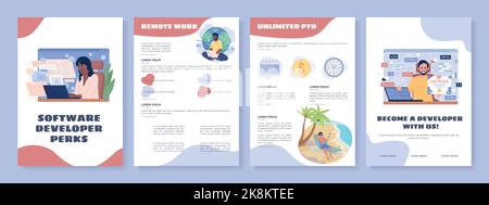 Software developer perks flat vector brochure template Stock Vector