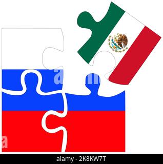 Russia - Mexico : puzzle shapes with flags, symbol of agreement or friendship Stock Photo