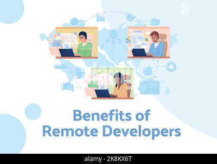 Remote developers benefits flat vector banner template Stock Vector