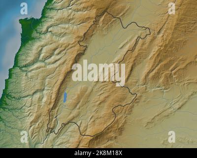 Beqaa, governorate of Lebanon. Colored elevation map with lakes and rivers Stock Photo