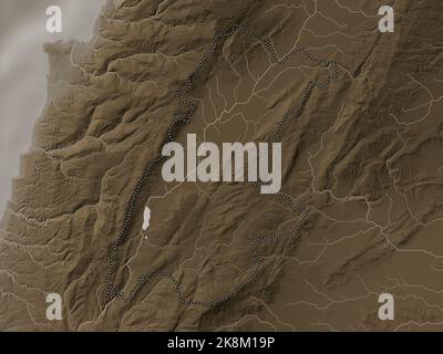 Beqaa, governorate of Lebanon. Elevation map colored in sepia tones with lakes and rivers Stock Photo