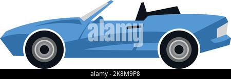 A blue-colored convertible sports car icon on white background, a concept of a cabriolet Stock Vector