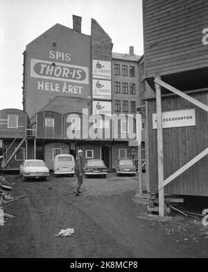 Oslo April 7, 1973. The subway is extended from the East Railway to the National Theater. It will be a new station at Egertovet, downtown station. Here from the construction site that is now part of the government quarter. Photo: Current / NTB Stock Photo