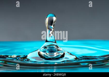 Water drop splash isolated on grey background. Stock Photo