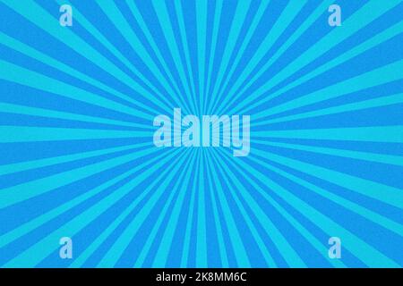 Grainy Blue Sunburst Pattern Background. Vibrant Radial Rays geometric Illustration Stock Photo