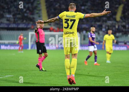 Florence, Italy. 22nd Oct, 2022. Milan Skriniar (FC Internazionale) reacts during ACF Fiorentina vs Inter - FC Internazionale, italian soccer Serie A match in Florence, Italy, October 22 2022 Credit: Independent Photo Agency/Alamy Live News Stock Photo