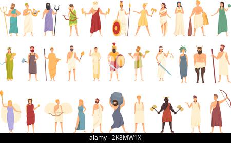 Greek mythology icons set cartoon vector. God roman. Hestia Cupid Stock Vector