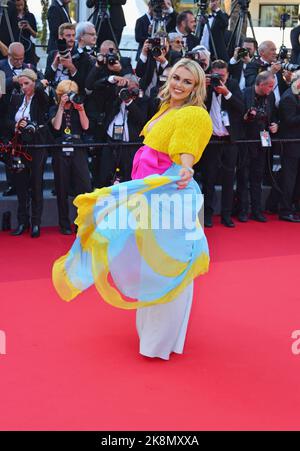 Tallia Storm (dress by Yanina Couture) 'Coupez !' ('Final Cut') Cannes Film Festival Screening 75th Cannes Film Festival May 17, 2022 Stock Photo