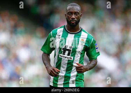 Youssouf Sabaly of Real Betis  during the La Liga match between Real Betis and Atletico de Madrid played at Benito Villamarin Stadium on October 23, 2022 in Sevilla, Spain. (Photo by Antonio Pozo / PRESSIN) Stock Photo