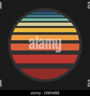 colorful circular 70s retro style design element on dark background, vector illustration Stock Vector