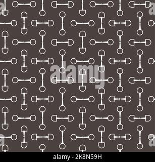 Vector seamless pattern of flat horse equestrian bit isolated on brown background Stock Vector