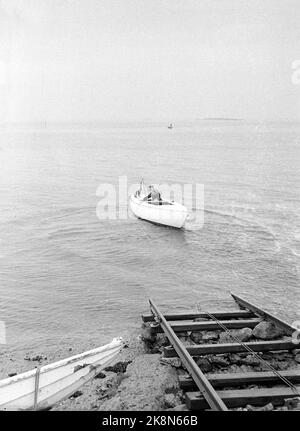 Oslo 1963. Crown Prince Harald's new sailboat, 'Fram III' is launched. Here the boat with water under the keel for the first time. Photo: Arild Hordnes / NTB / NTB Stock Photo