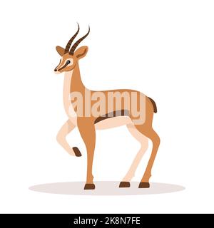 Stylized african antelope. Gazelle with horns on white background. Mammal animal. Vector illustration in flat cartoon style Stock Vector