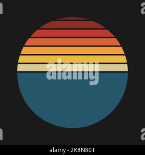 colorful circular 70s retro style design element on dark background, abstract sunset vector illustration Stock Vector