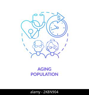 Increasing proportion of older people blue gradient concept icon Stock Vector