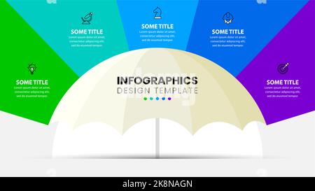 Infographic template with icons and 5 options or steps. Umbrella. Can be used for workflow layout, diagram, banner, webdesign. Vector illustration Stock Vector