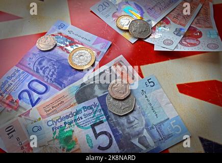 Will Scotland use the Sterling pound after a successful referendum to leave the United Kingdom, if so for how long - Sterling Scottish and BOE notes Stock Photo