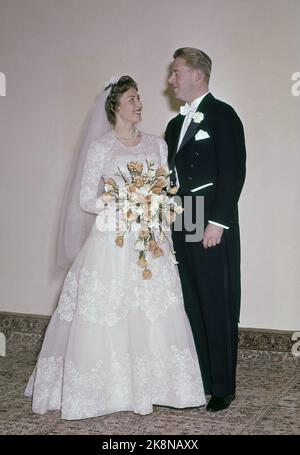 Skaugum 19610112 Princess Astrid's wedding Princess Astrid marries Johan Martin Ferner. Here the bridal couple at Skaugum poses after the wedding. Photo: NTB / NTB Stock Photo