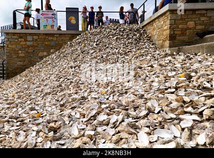Cancale Brittany France. The oysters market. Oysters shells on the beach Stock Photo