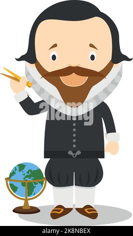 Johannes Kepler cartoon character. Vector Illustration. Kids History Collection. Stock Vector