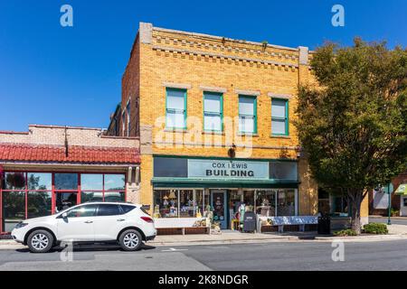 ASHEBORO, NC, USA-26 SEPT 2022: Historic Cox Lewis Building and sign downtown. Stock Photo