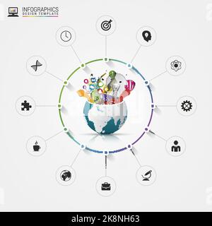 Infographic design template. Creative world. Colorful circle with icons. Vector illustration Stock Vector