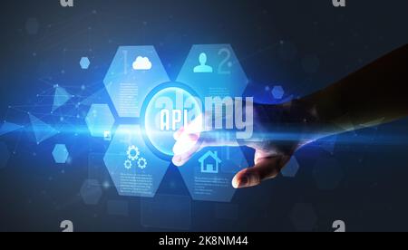Hand touching digital button concept Stock Photo
