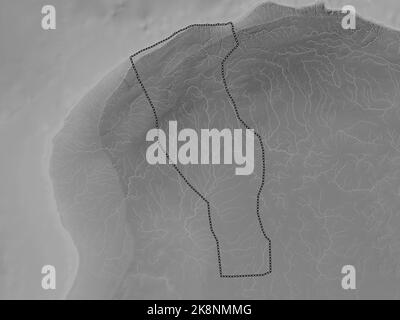 Al Marj, district of Libya. Grayscale elevation map with lakes and rivers Stock Photo