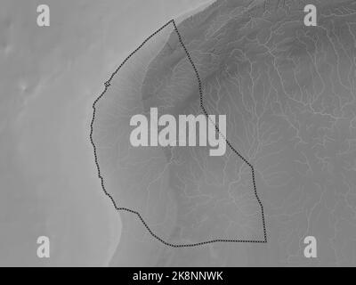 Benghazi, district of Libya. Grayscale elevation map with lakes and rivers Stock Photo