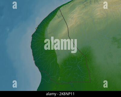 Benghazi, district of Libya. Colored elevation map with lakes and rivers Stock Photo