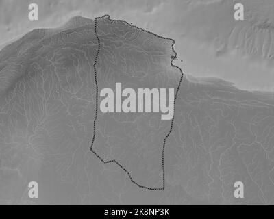 Darnah, district of Libya. Grayscale elevation map with lakes and rivers Stock Photo