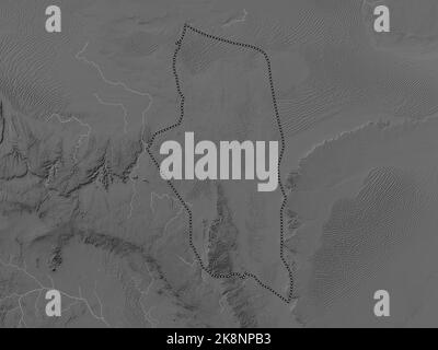 Ghat, district of Libya. Grayscale elevation map with lakes and rivers Stock Photo