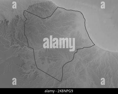 Misratah, district of Libya. Grayscale elevation map with lakes and rivers Stock Photo