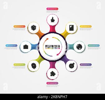 Circle infographics. Template for diagram with eight steps. Vector illustration Stock Vector