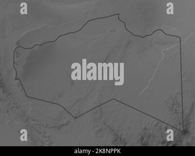 Murzuq, district of Libya. Grayscale elevation map with lakes and rivers Stock Photo