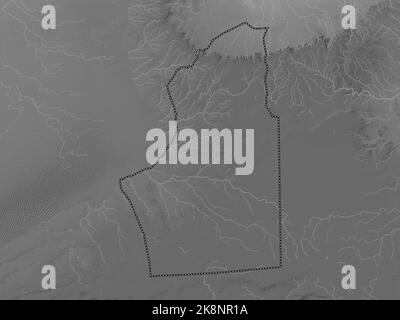 Nalut, district of Libya. Grayscale elevation map with lakes and rivers Stock Photo