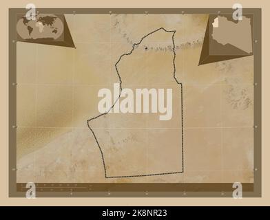 Nalut, district of Libya. Low resolution satellite map. Corner auxiliary location maps Stock Photo