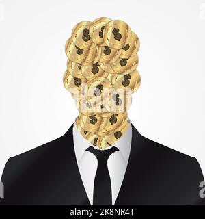 Abstract businessman. Head made from coins. Vector illustration Stock Vector