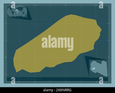 Wadi al Hayat, district of Libya. Solid color shape. Locations of major cities of the region. Corner auxiliary location maps Stock Photo