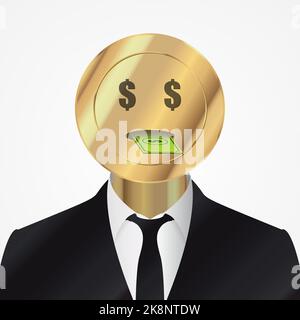 Abstract businessman. Head made from coin. Vector illustration Stock Vector
