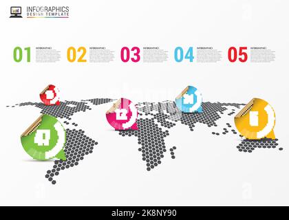 World map. Modern infographic template. Vector illustration. Stock Vector