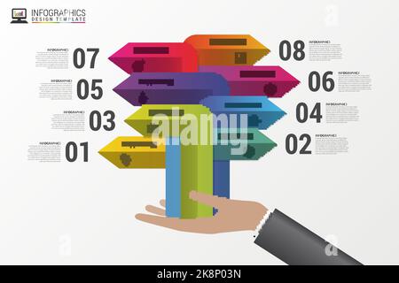 hand with diagram report arrows vector illustration Stock Vector Image ...