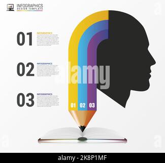 Infographic Template with Head and pencil. Vector illustration Stock Vector