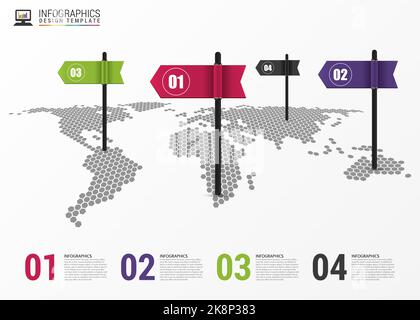 Infographic design template. World map with pointer. Vector illustration Stock Vector