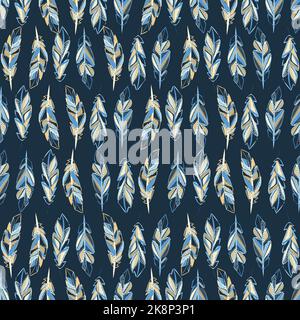 Abstract blue feathers seamless design pattern Stock Vector