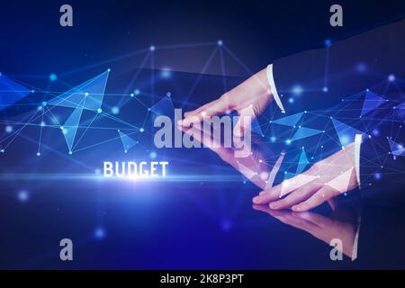 Businessman touching huge screen concept Stock Photo