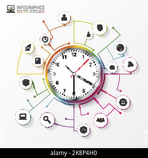 Abstract infographic with clock. Modern design. Vector illustration Stock Vector