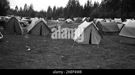 Karlskoga, August 1963, Sweden. 30 - 40,000 young people, including some raggers, take Karlskoga to look at cannon race (car race). Police are meeting strong to keep calm in the city. Here from the campsite where the youth lived in a tent. Photo: Ivar Aaserud / Current / NTB Stock Photo
