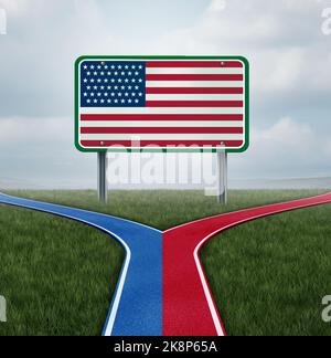 American election concept as a United States politics election idea as the left and right wing representing conservative and liberal voting campaign. Stock Photo