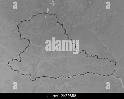 Taurages, county of Lithuania. Grayscale elevation map with lakes and rivers Stock Photo